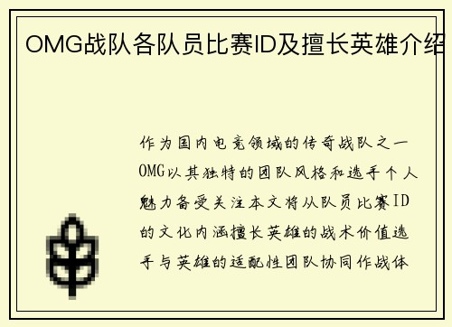 OMG战队各队员比赛ID及擅长英雄介绍